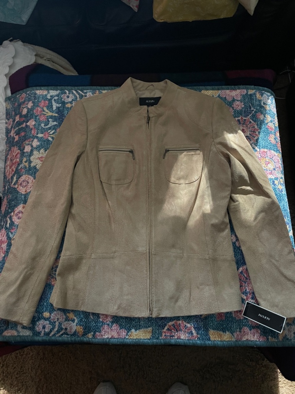 Akris Punto Taupe Perforated Leather Zip Jacket